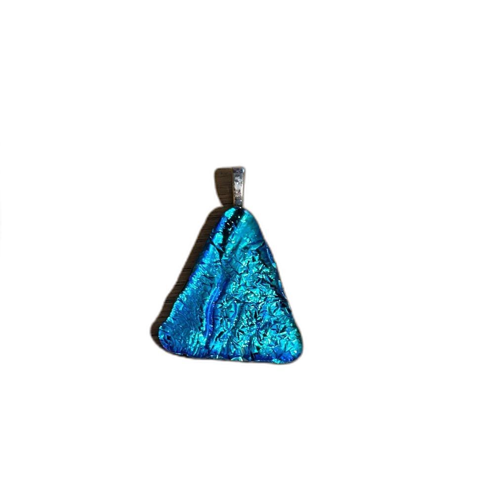 Triangular Blue Dichroic Glass Pendant - Boho Color Shifting Wearable Art